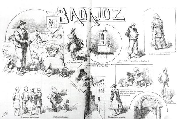 Las páginas dedicadas a Badajoz, por Ramón Cilla, en el número de 'Madrid Cómico' del 11 de diciembre de 1886 ./S.E.