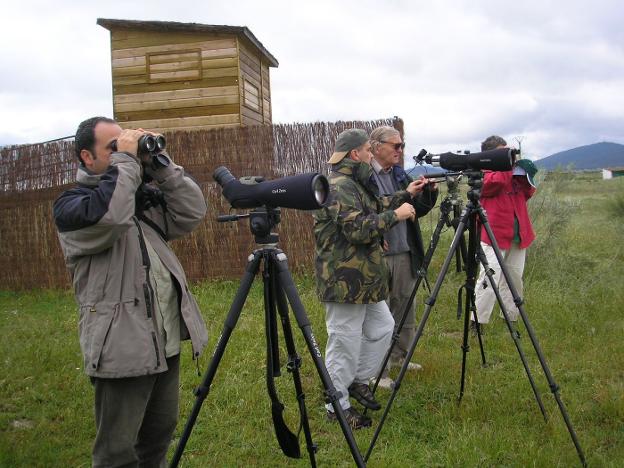 Aficionados avistando aves en Arrocampo. :: E.G.R./