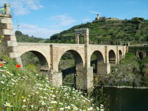 Cruzar el río Tajo por el grandioso puente romano es uno de los atractivos de esta vía hacia Santiago. / HOY/