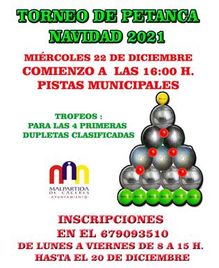 El 22 de diciembre se celebrará el Torneo de Petanca de Navidad