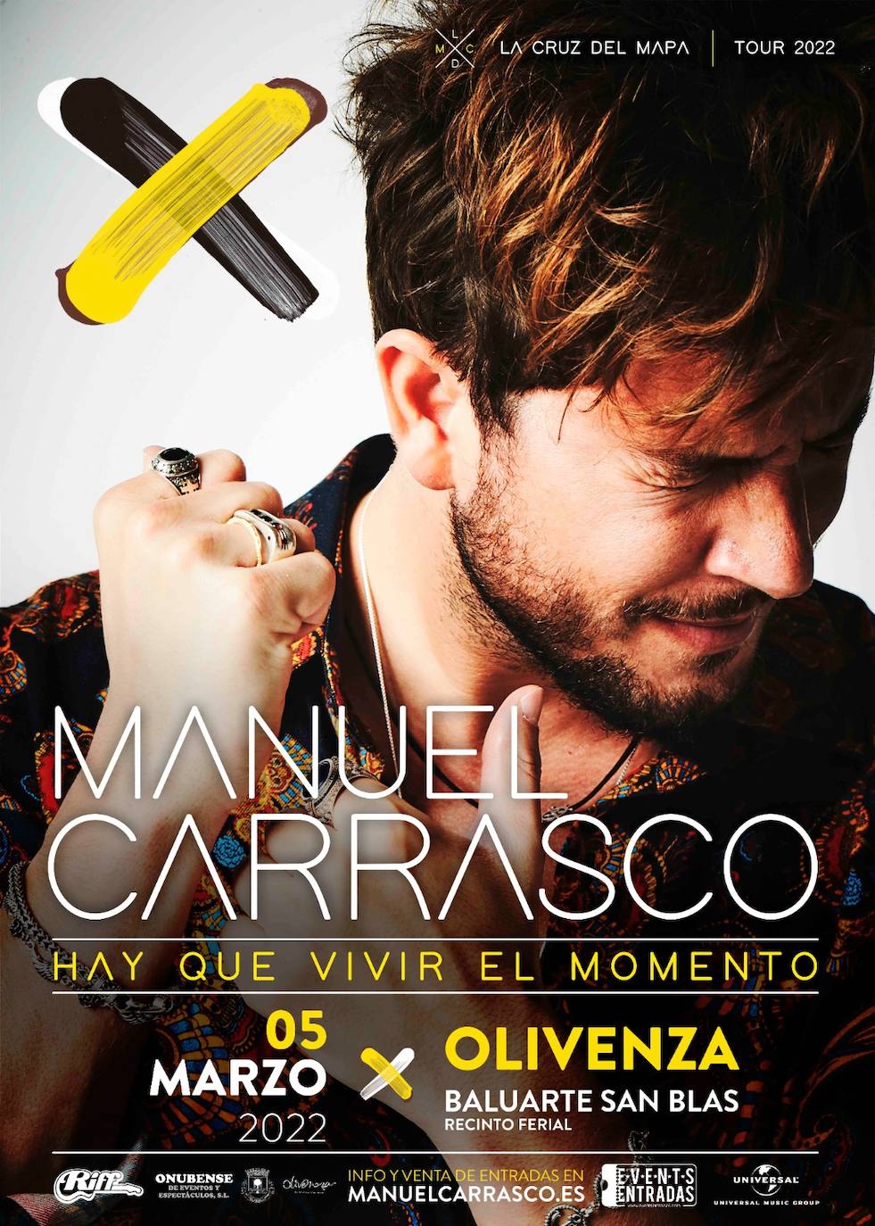 Cartel promocional del concierto de Manuel Carrasco en Olivenza. 