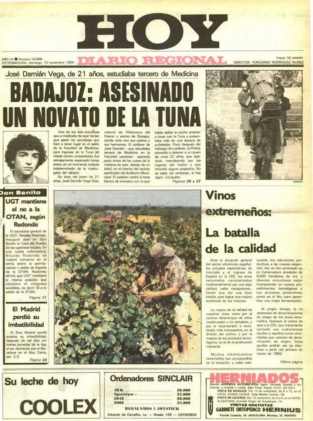 En el año 1995 murió un universitario en el parque de Castelar de Badajoz, como refleja esta portada.