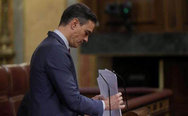 The President of the Government, Pedro Sánchez, after intervening in Congress 