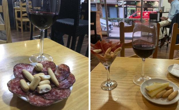 Aperitivo de salchichón y tapa de jamón ibérico con aperitivo de queso.