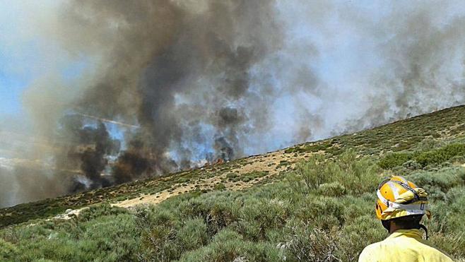 El viento reactiva el incendio que afecta a la Garganta de los