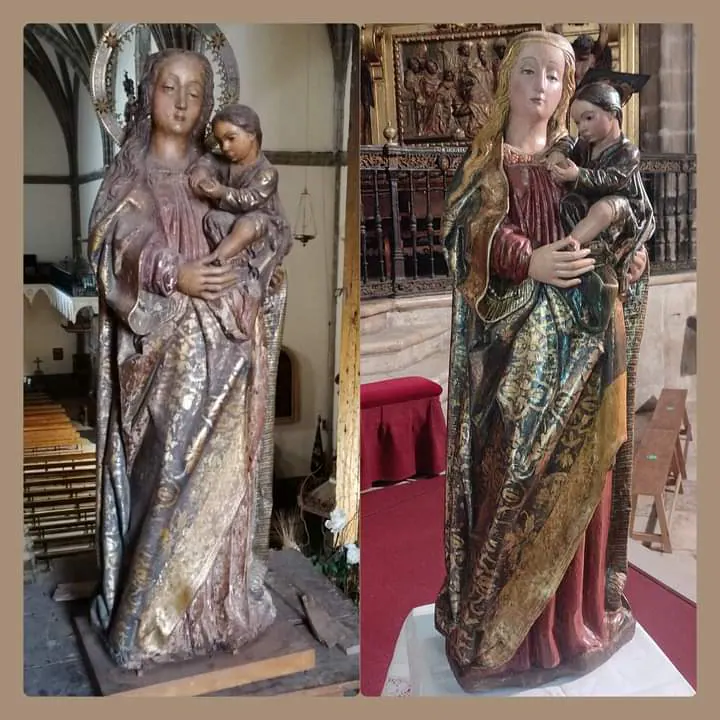 La imagen de Candelaria antes y después de su restauración /cedida